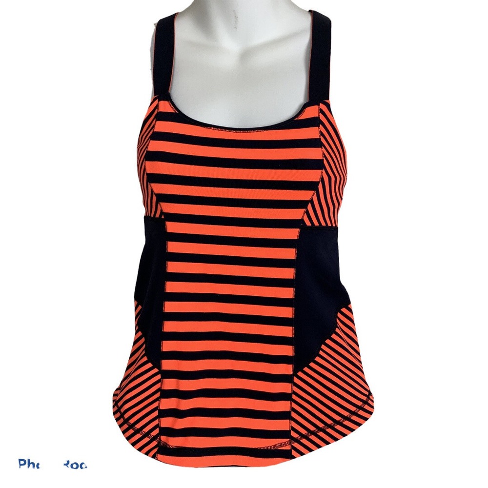 Lululemon Orange/Navy Striped Criss Cross Back Active Wear Halter Top Size 6